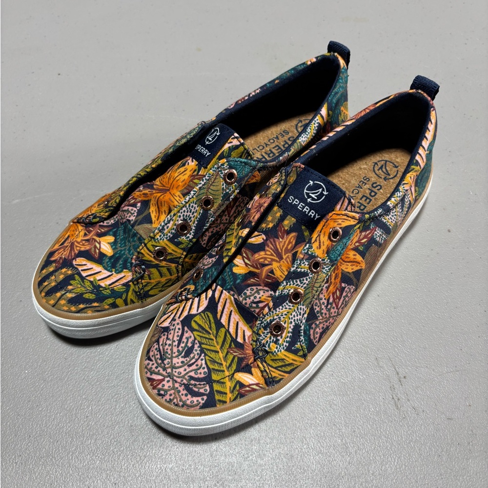 Sperry Navy and Orange Patterned Sneakers